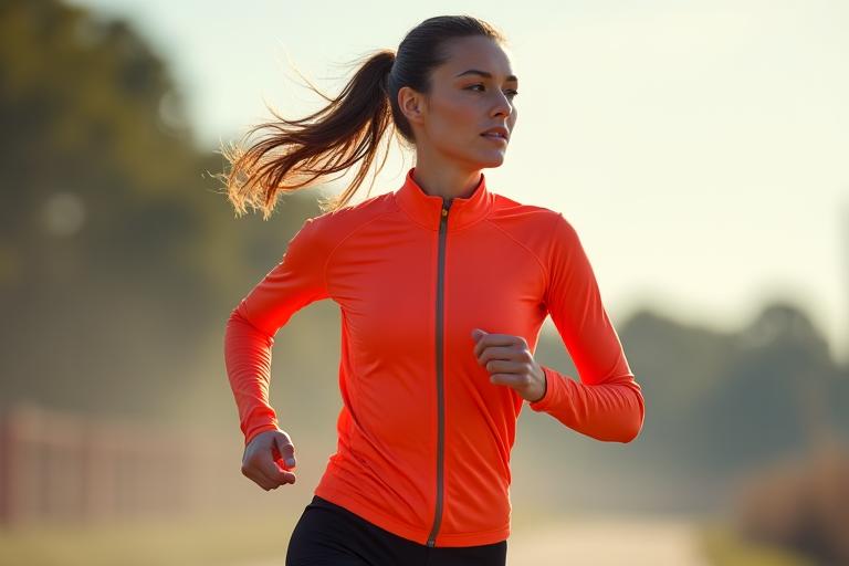 A female runner in motion wearing Aozora performance apparel